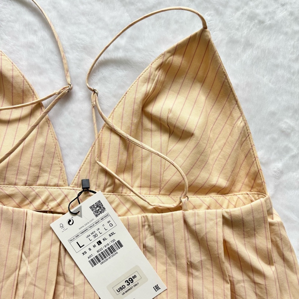 ZARA Pleated Cropped Spaghetti Strap Striped Tank Top--NWT--L - Picture 13 of 15